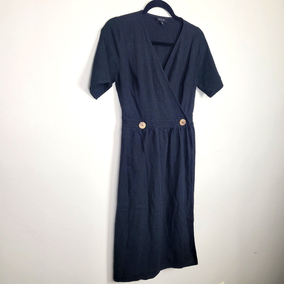 Roolee Women’s Small Black Linen Blend Midi Dress Nursing Friendly - Picture 1 of 6